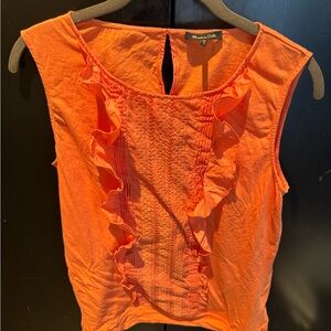 Massimo Dutti Orange Ruffled Smocked Tank Top